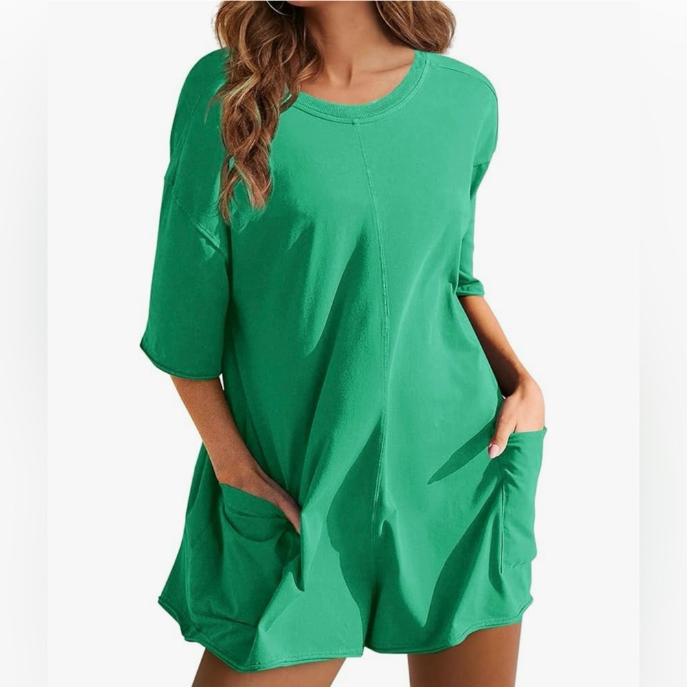 Women's Summer Oversized Tee Romper Casual Workout Athletic Romper Backless
